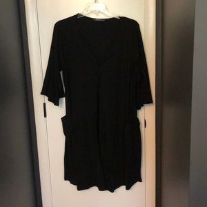 EShakti black knit split neck dress with pockets